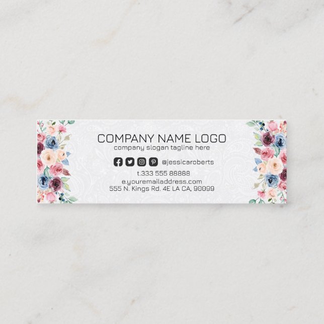 Colourful spring flowers border mini business card (Back)