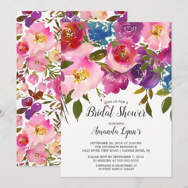 Colourful Spring Flowers Bridal Shower Invitation (Front/Back)