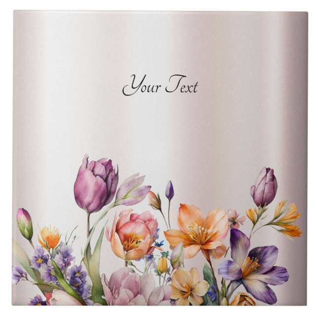 Colourful Spring Flowers Ceramic Tile (Front)