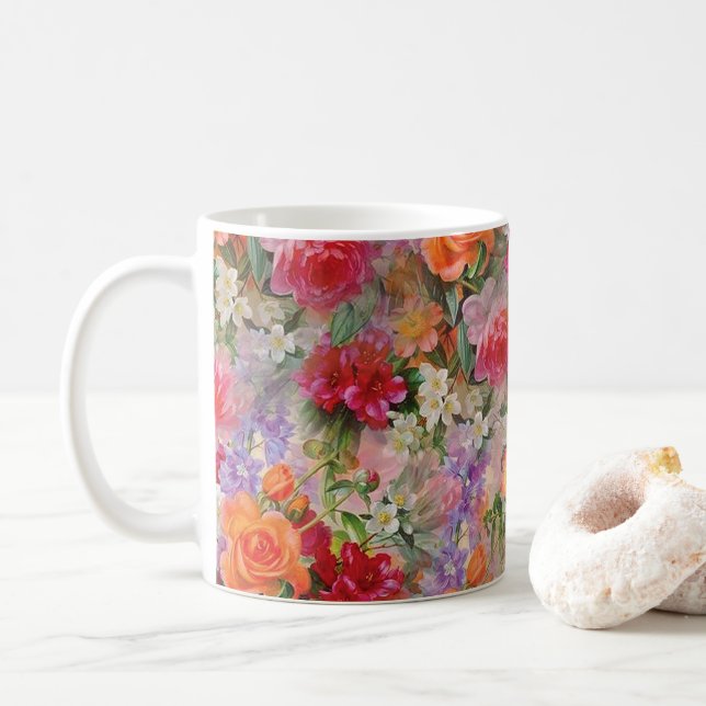 Colourful Spring Flowers Coffee Mug (With Donut)