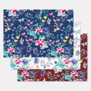 Colourful spring flowers custom background wrapping paper sheet