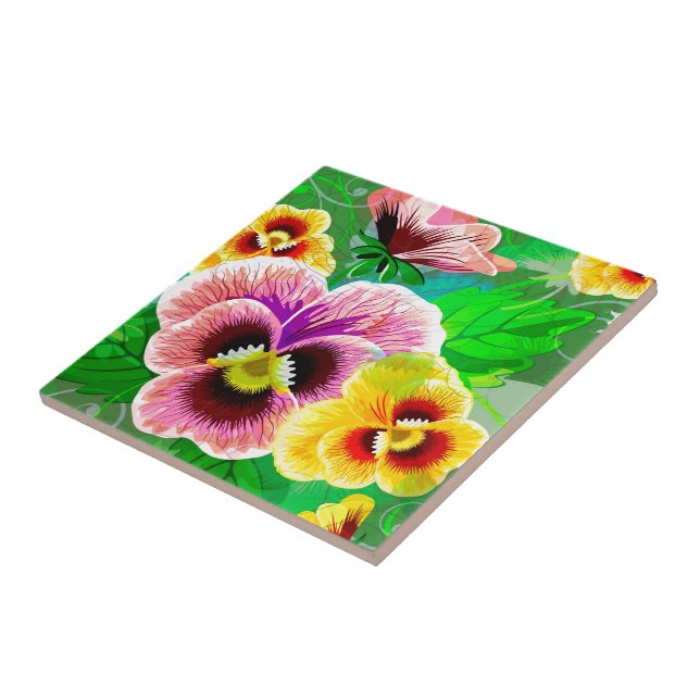 Colourful Spring Flowers Design Tile (Side)