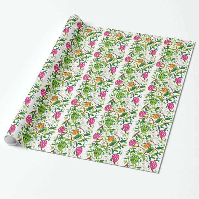 Colourful Spring Flowers & Easter Eggs Pattern Wrapping Paper (Unrolled)
