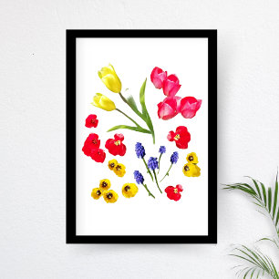 Colourful Spring Flowers - Elegant Minimalist Art Poster