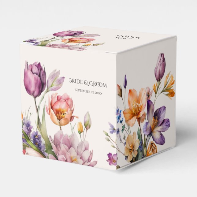 Colourful Spring Flowers Favour Box (Front Side)
