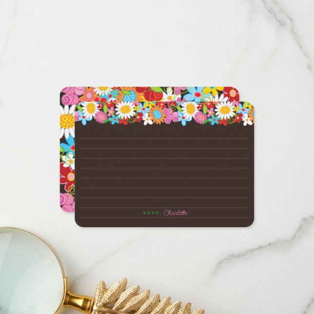 Colourful Spring Flowers Garden Modern Chic Weddin Thank You Card (Front/Back In Situ)