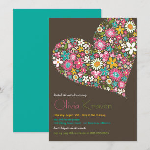 Colourful Spring Flowers Heart Bridal Shower Invit Invitation