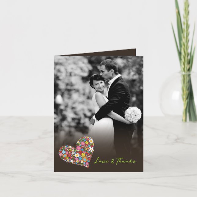 Colourful Spring Flowers Heart Whimsical Wedding Thank You Card (Front)