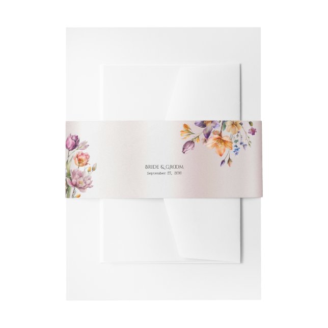Colourful Spring Flowers Invitation Belly Band (Front Example)
