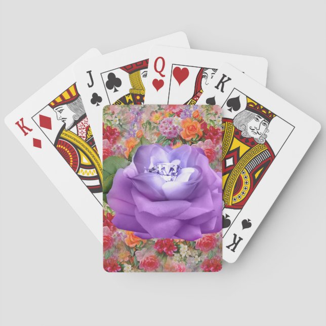Colourful Spring Flowers Lavender Diamond Rose Playing Cards (Back)