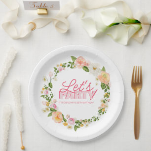 Colourful Spring Flowers Lettering 50th Birthday Paper Plate