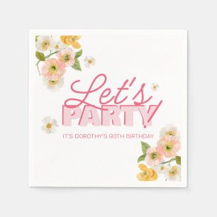 Colourful Spring Flowers Lettering 90th Birthday Napkin