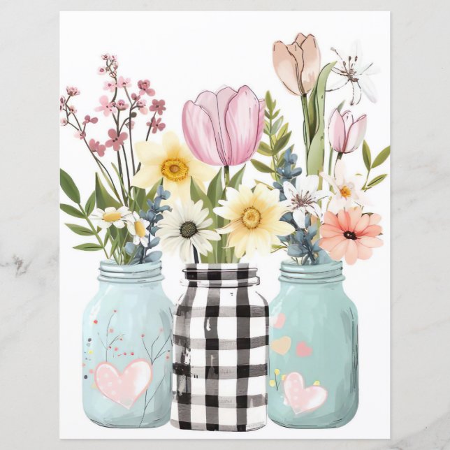 colourful spring flowers mason jar scrapbook paper (Front)