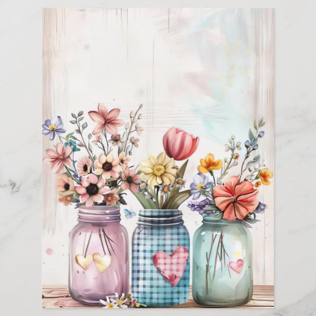 colourful spring flowers mason jar scrapbook paper (Front)