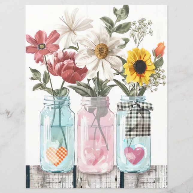 colourful spring flowers mason jar scrapbook paper (Front)