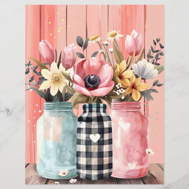 colourful spring flowers mason jar scrapbook paper (Front)