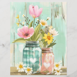colourful spring flowers mason jar scrapbook paper