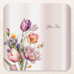 Colourful Spring Flowers Paper Coaster