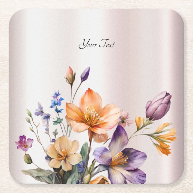 Colourful Spring Flowers Paper Coaster (Front)