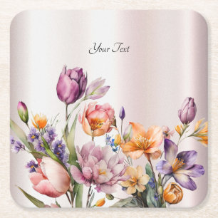 Colourful Spring Flowers Paper Coaster