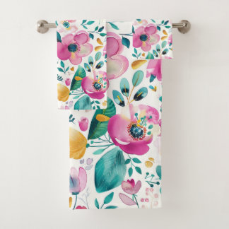 Colourful spring flowers pattern bath towel set