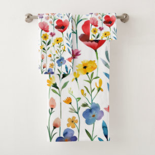 Colourful spring flowers pattern bath towel set