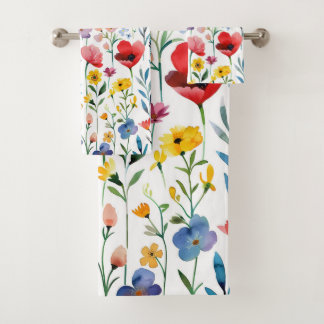 Colourful spring flowers pattern bath towel set