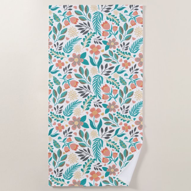 Colourful spring flowers pattern beach towel (Front)
