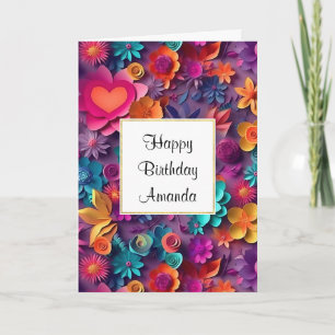  Colourful Spring Flowers Pattern Birthday Card