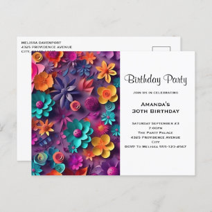 Colourful Spring Flowers Pattern Birthday Invite Postcard