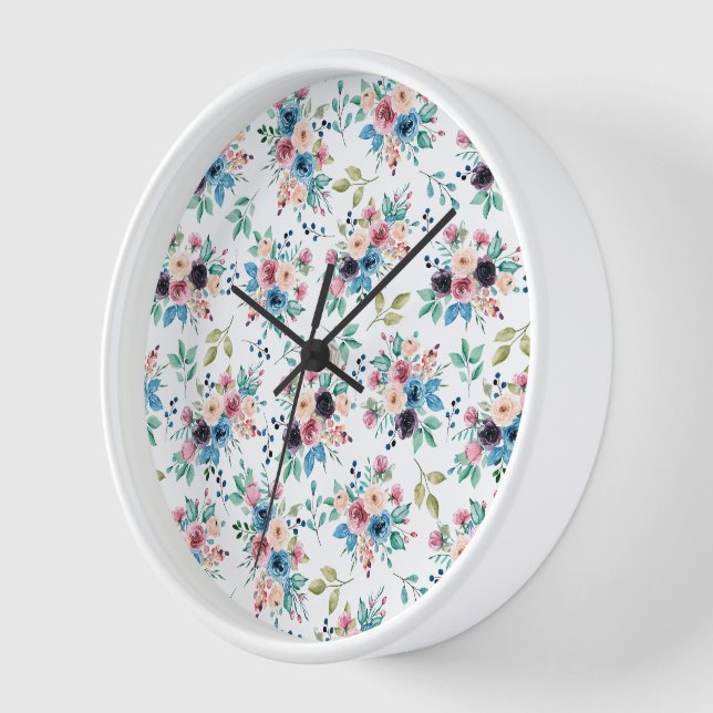 Colourful spring flowers pattern clock (Angle)