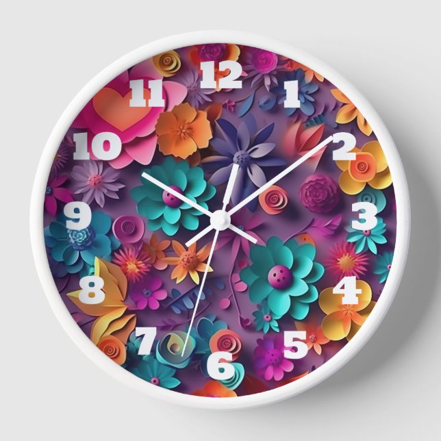 Colourful Spring Flowers Pattern Clock (Front)