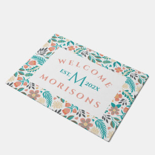 Colourful spring flowers pattern doormat