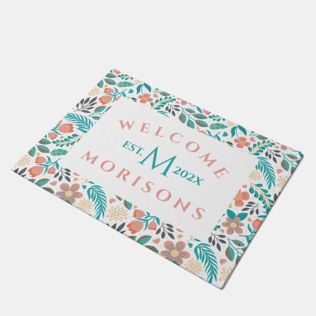 Colourful spring flowers pattern doormat (Angled)