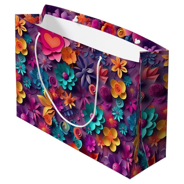 Colourful Spring Flowers Pattern Large Gift Bag (Back Angled)