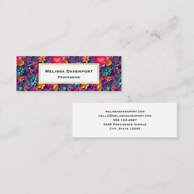 Colourful Spring Flowers Pattern Mini Business Card (Front/Back)