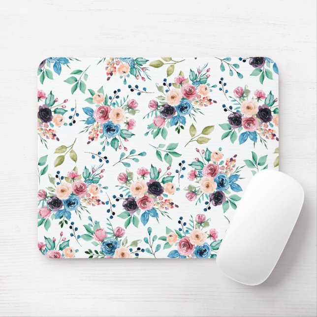 Colourful spring flowers pattern mouse mat (With Mouse)