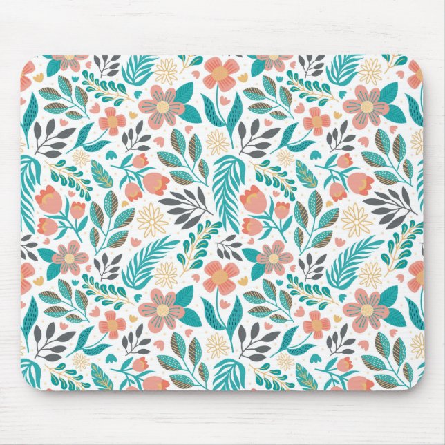 Colourful spring flowers pattern mouse mat (Front)
