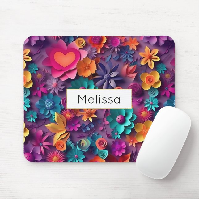 Colourful Spring Flowers Pattern Mouse Mat (With Mouse)