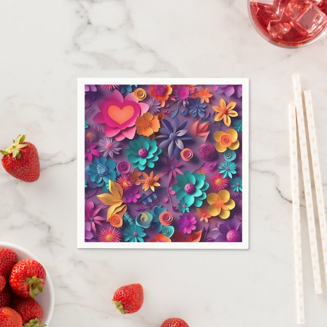 Colourful Spring Flowers Pattern Napkin (Insitu)