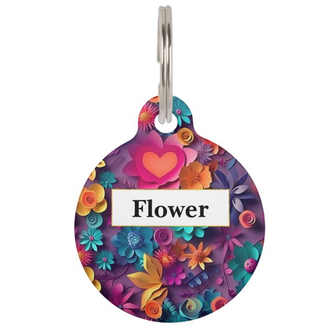 Colourful Spring Flowers Pattern Pet Tag (Front)