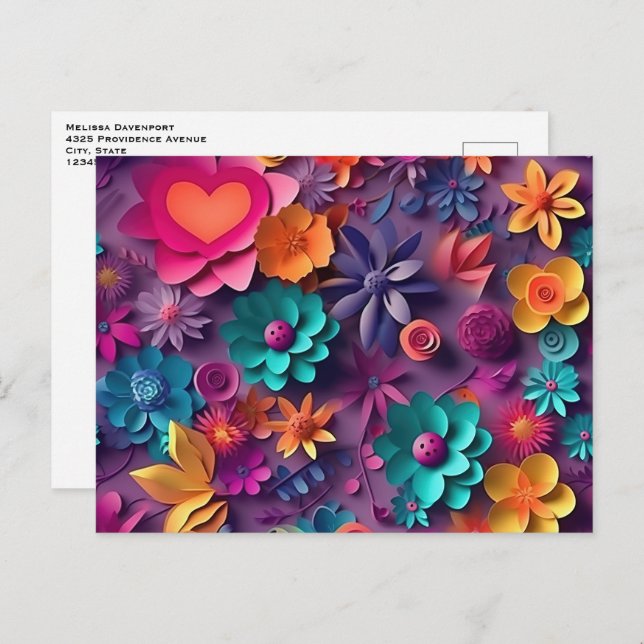  Colourful Spring Flowers Pattern Postcard (Front/Back)
