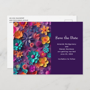 Colourful Spring Flowers Pattern Save the Date Invitation Postcard