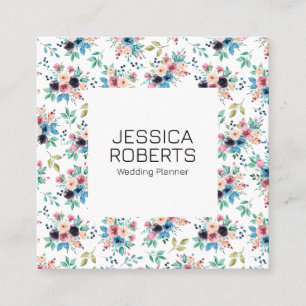 Colourful spring flowers pattern square business c square business card