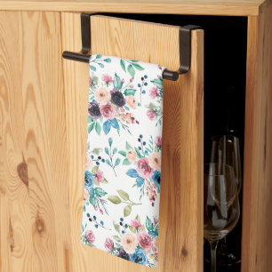 Colourful spring flowers pattern tea towel