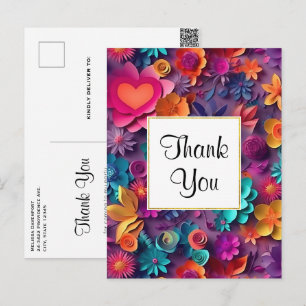 Colourful Spring Flowers Pattern Thank You Postcard
