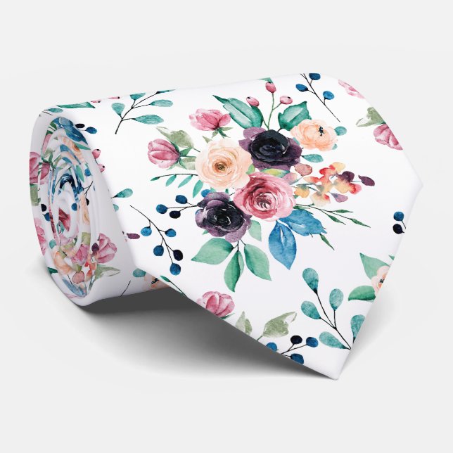 Colourful spring flowers pattern tie (Rolled)