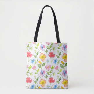Colourful spring flowers pattern tote bag