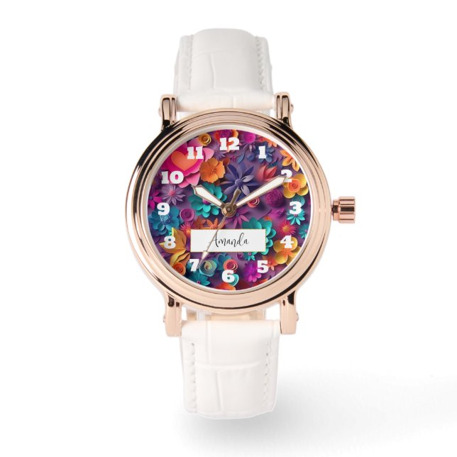 Colourful Spring Flowers Pattern Watch (Front)