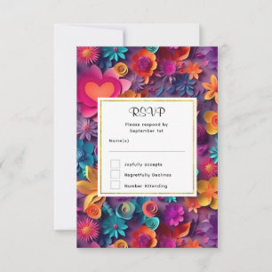 Colourful Spring Flowers Pattern Wedding RSVP Card